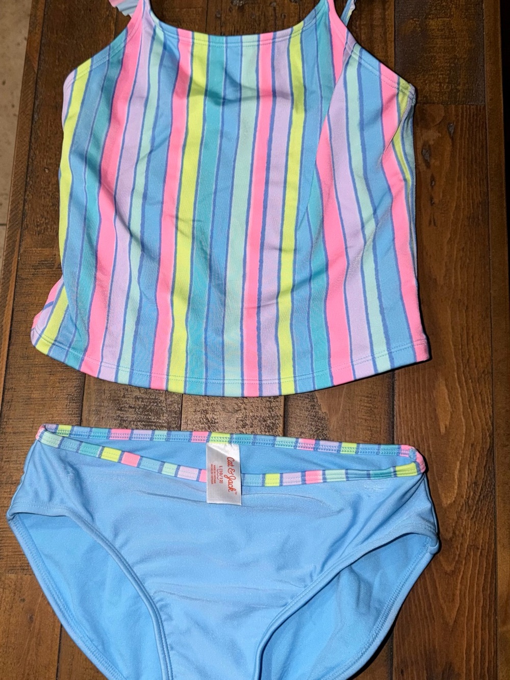 Target Girls' Pastel Stripe Tankini with Light Blue Bottoms
